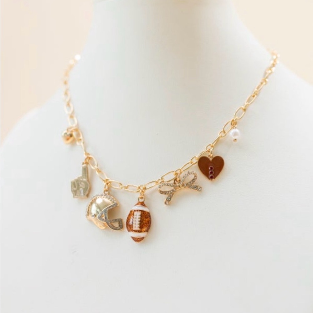 Charming Gold Necklace with Football Charms